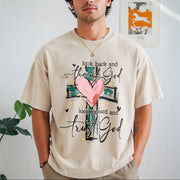 Back and Thank God, Move Forward and Trust God Vintage Washed T-Shirt in Beige