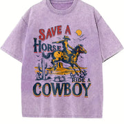 Save a Horse Ride a Cowboy Vintage Washed T-Shirt in Purple