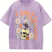 F-Caw-F Raven Floral Skull vintage washed oversized T-shirt in Purple