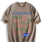 Motherhood Is My Jam Strawberry Pun Mom Life Vintage Washed T-Shirt in Brown