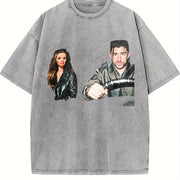 Retro Couple Portrait Vintage Washed T-Shirt in Gray