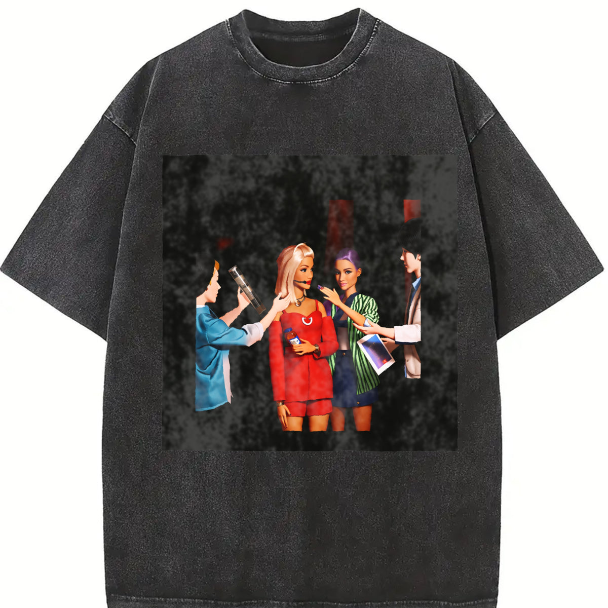 Three Glam Dolls at a Party Vintage Washed T-Shirt in Black