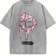 Rapper Mf Doom Madvillain Metal Mask Face Hip Hop Rap vintage washed oversized T-shirt in Gray