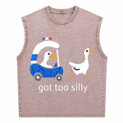 Got Too Silly Goose Cute for Ducks Car Vintage Washed Tank Top in Brown