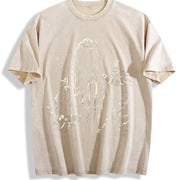 Faceless Reaper Skull Candle Art Vintage Washed T-Shirt in Beige
