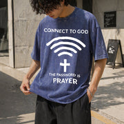 Connect to God Password Is Prayer Vintage Washed T-Shirt in Blue