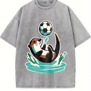 Soccer Otter Vintage Washed T-Shirt in Gray