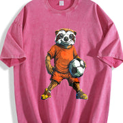Lemur Soccer Player Vintage Washed T-Shirt in Red