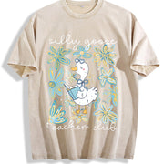 Silly Goose Teacher Club Vintage Washed T-Shirt in Beige
