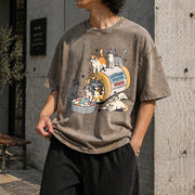 Serotonin Cats Cat Lover Vintage Washed T-Shirt in Brown
