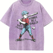 Wanna Be a Baller Shot Caller Vintage Washed T-Shirt in Purple