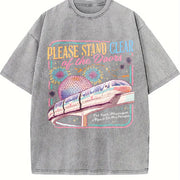 Retro Please Stand Clear of the Doors Vintage Washed T-Shirt in Gray