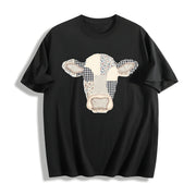 Faux Patchwork Cow Cotton T-Shirt in Black