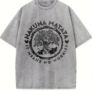 Hakuna Matata Animal Kingdom Lion King Simbba Timonn Vintage Washed T-Shirt in Gray