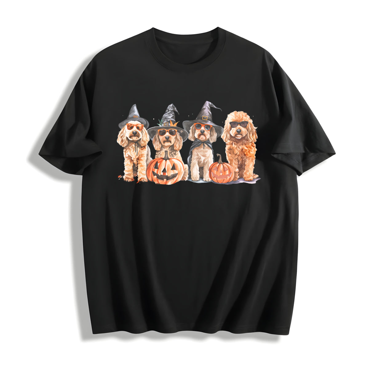 Goldendoodle Halloween Cotton T-Shirt in Black