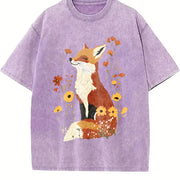Fox Fashionable Vintage Washed T-Shirt in Purple