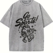 Retro Go Sports 90s Vintage Washed T-Shirt in Gray