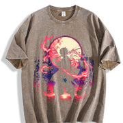 Demon Slayer Kimetsu No Yaiba 2-Sided Printing vintage washed oversized T-shirt in Brown