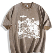 Western Cowboy UFO Vintage Washed T-Shirt in Brown