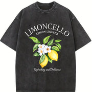 Letter Fruit Limoncello Lemon Commute Versatile Retro Vintage Washed T-Shirt in Black