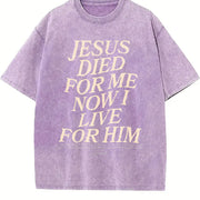 Retro Double Sided (230 Pure ) 'JESUS DIED FOR ME NOW I vintage washed oversized T-shirt in Purple