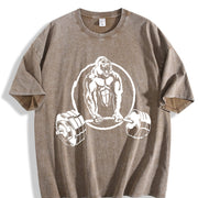 Bodybuilder Barbell Vintage Washed T-Shirt in Brown