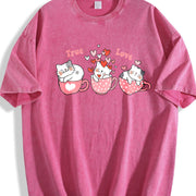 Cat Love True Love Vintage Washed T-Shirt in Red