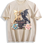 Winter Twin Dragon Vintage Washed T-Shirt in Beige
