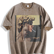 Smoking David Statue Vintage Washed T-Shirt in Brown