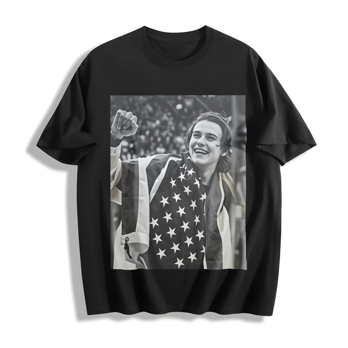 USA Olympic Gold Medal Hockey Jack Hughes Cotton T-Shirt in Black