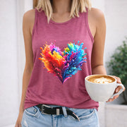 Colorful Heart Splash Crew-neck Sleeveless Vest Outdoor Women's Color Cotton Tank Top in Red