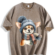 Chihuahua Portrait Vintage Washed T-Shirt in Brown