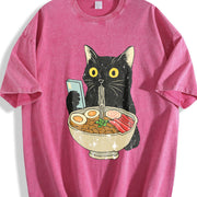 Cat Rahmen Cat Eating Ramen Vintage Washed T-Shirt in Red