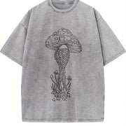 Mushroom and Snake Vintage Washed T-Shirt in Gray