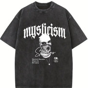 Mysticism Studios Ski Mask Gothic Letter Back Vintage Washed T-Shirt in Black