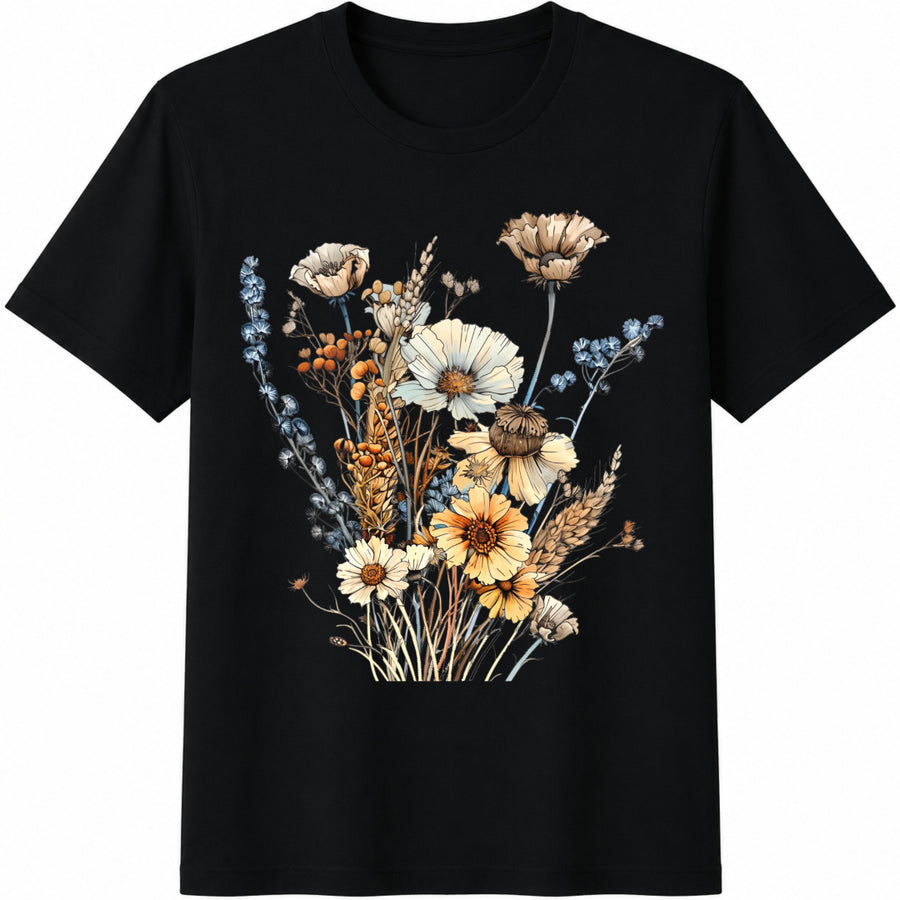 Wildflower Cottagecore Cotton T-Shirt in Black