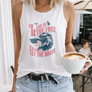 Land of the Free Because of the Brave Fourth of July Women's Color Cotton Tank Top in White