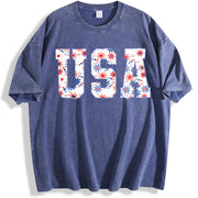 USA Floral Flowers vintage washed oversized T-shirt in Blue
