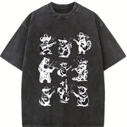 Animal Musicians 90s Tattoo Vintage Washed T-Shirt in Black