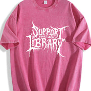 Grunge - style Support Your Local Library Text vintage washed oversized T-shirt in Red