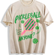 Pickleball Playing Paddleball Sport Vintage Washed T-Shirt in Beige