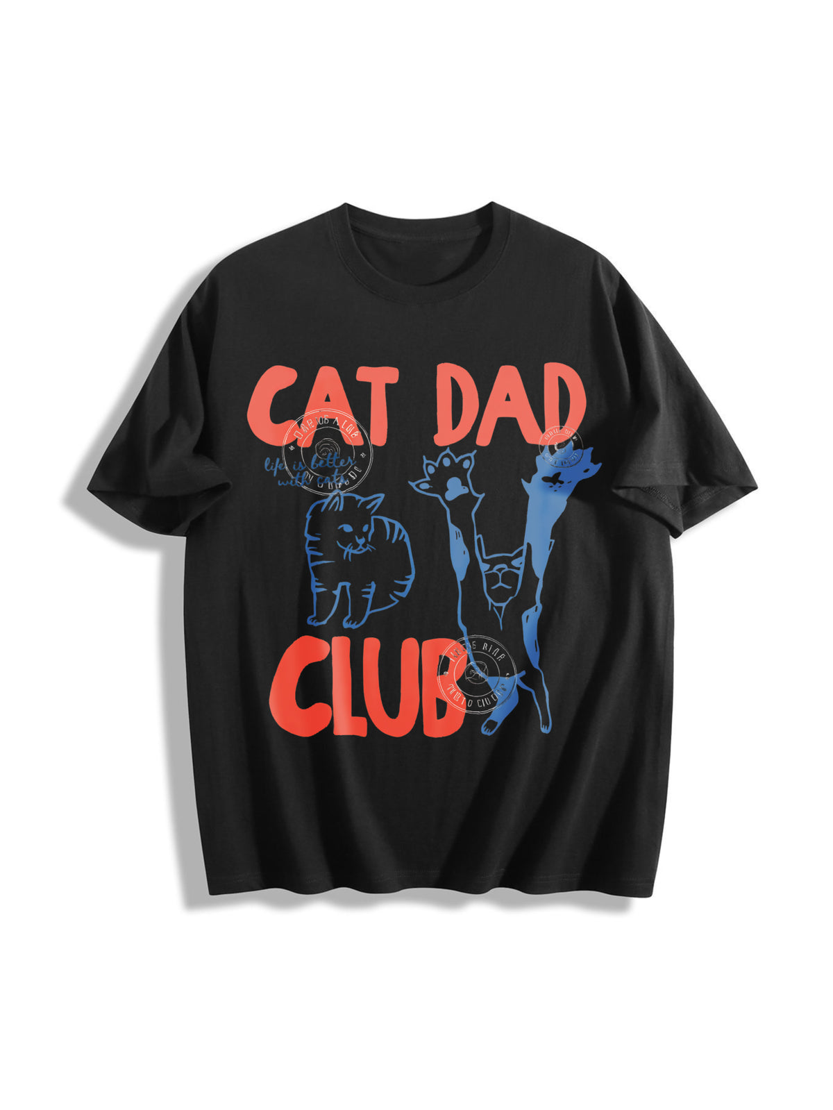 Cat Dad Club Back Cat Cotton T-Shirt in Black