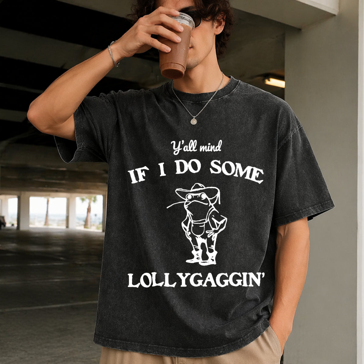 Lollygaggin Silly Vintage Washed T-Shirt in Black