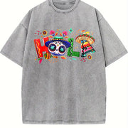 Holiday Letter Wide Brim Hat Cinco De Mayo Carnival HOLA Vintage Washed T-Shirt in Gray