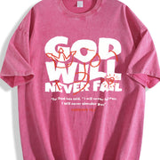 God Will Never Fail You Christian Faith Vintage Washed T-Shirt in Red