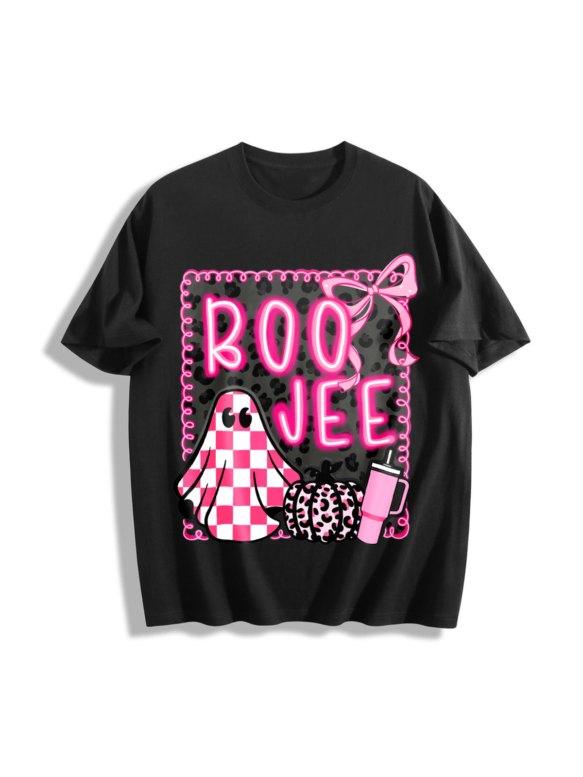 Coquette Halloween Pink Halloween Cotton T-Shirt in Black