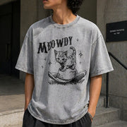 Cute Meowdy Cowboy Vintage Washed T-Shirt in Gray