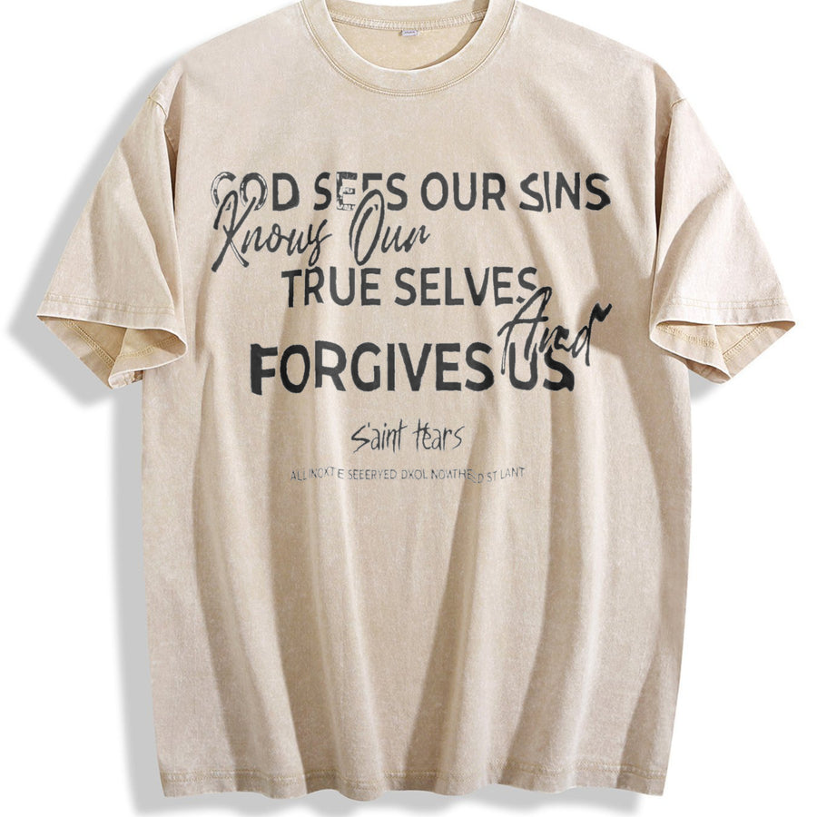 Saint Tears Faith Over Fear Vintage Washed T-Shirt in Beige
