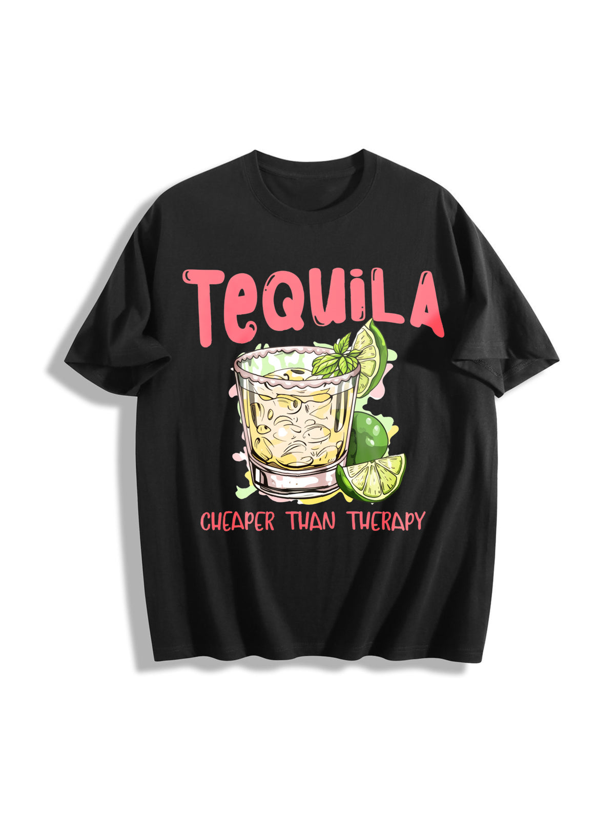 Tequila Drinking for Tequila Lover Cheaper Than Therapy Cotton T-Shirt in Black