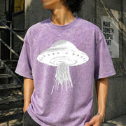Retro UFO 90s Sci-fi Alien Vintage Washed T-Shirt in Purple